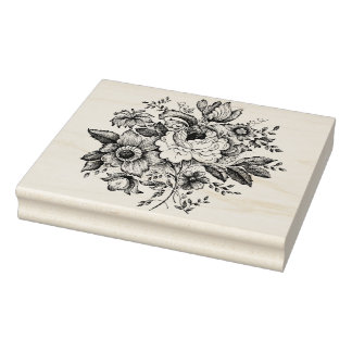 Vintage-französische Blumenrose-Stempel Gummistempel