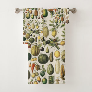 Vintage Französische Botanische Obstplakate Kunst Badhandtuch Set
