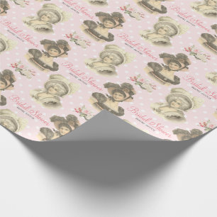 Vintage französische Brautparty rosa Rosen individ Geschenkpapier