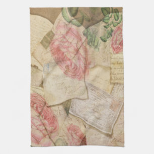 Vintage französische Buchstaben und Postkarten Küchentuch