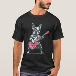 Vintage Französische Bulldogge Hund spielt Gitarre T-Shirt