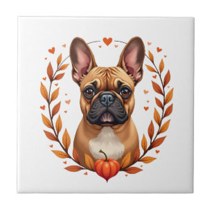Vintage Französische Bulldogge mit Herbstlaubkranz Fliese