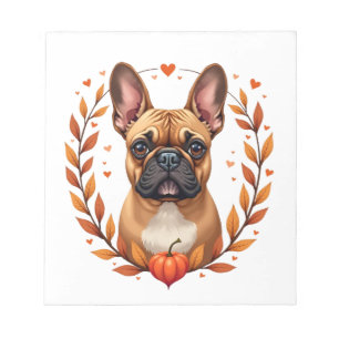 Vintage Französische Bulldogge mit Herbstlaubkranz Notizblock