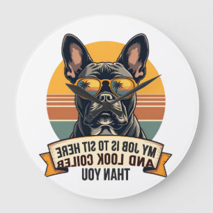 Vintage-Französische-Bulldogge-Sonnenbrille Mein J Große Wanduhr