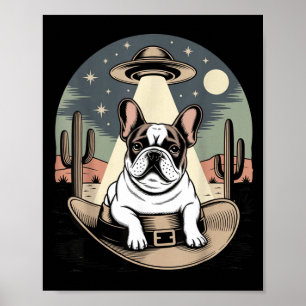 Vintage Französische Bulldogge UFO Western Poster