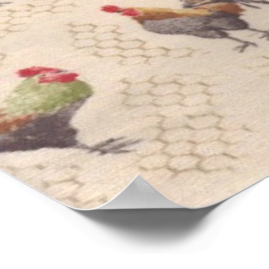 Vintage französische Country Roosters Kunstdrucke Poster (Ecke)