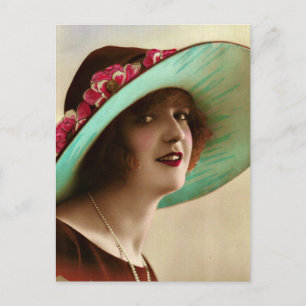 Vintage französische Dame mit großer Hut Postkarte