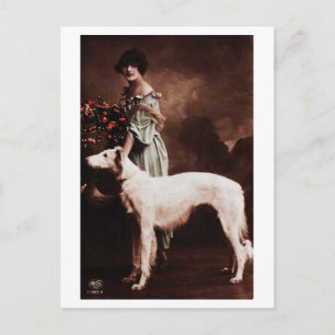 Vintage französische Dame mit Hund Postkarte
