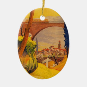 Vintage französische Eisenbahn Keramikornament
