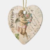 Vintage französische Engelvalentine-Herzverzierung Keramikornament (Links)