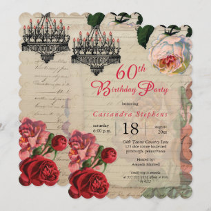 Vintage französische Ephemera Blumen 60. Geburtsta Einladung