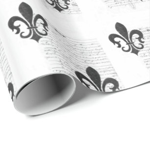 Vintage-französische Ephemera S/W Fleur de Lis Geschenkpapier