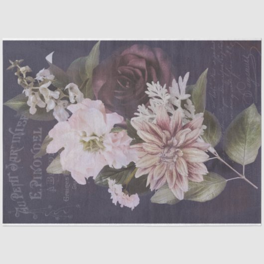 Vintage-Französische-Ephemera-Schrift-Rosen-Decoup Seidenpapier (Vorderseite)