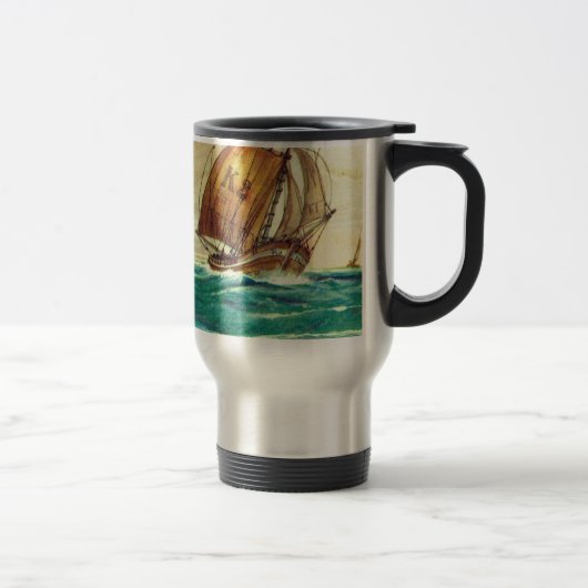 Vintage französische Fischerboote in Meer Reisebecher (Rechts)