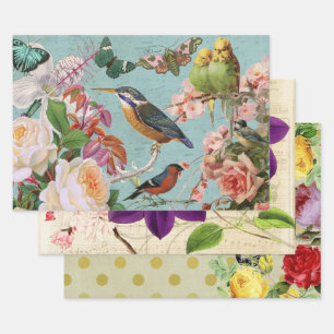Vintage französische Floral Ephemera  Decoupage Co Geschenkpapier Set