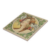 Vintage französische Frau Jugendstil-Keramik Fliese (Seite)