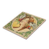 Vintage französische Frau Jugendstil-Keramik Fliese (Seite)