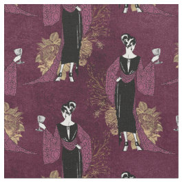 Vintage französische Frau mit Wein am Maroon Stoff