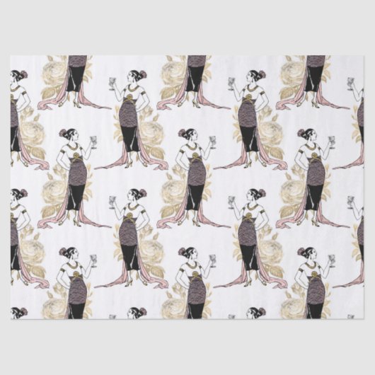 Vintage französische Frau mit Wein in Rosa Seidenpapier (Vorderseite)