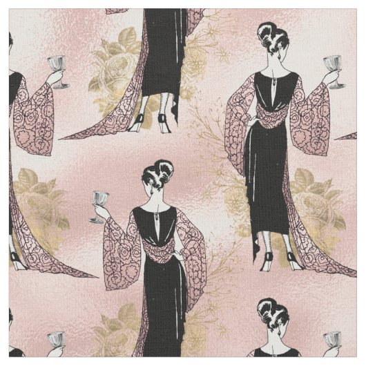 Vintage französische Frau mit Wein in Rosa Stoff (Nahaufnahme)