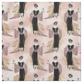 Vintage französische Frau mit Wein in Rosa Stoff (Muster)