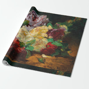 Vintage-französische Georges-Jeannin-Rosen Geschenkpapier