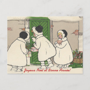 Vintage französische Geschenk Mädchen Weihnachts-P Feiertagspostkarte