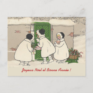 Vintage französische Geschenk Mädchen Weihnachts-P Feiertagspostkarte