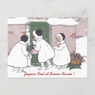 Vintage französische Geschenk Mädchen Weihnachts-P Feiertagspostkarte