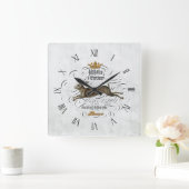 Vintage französische Grafik Quadratische Wanduhr (Zuhause)