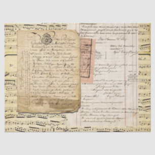 Vintage französische Handschrift mit Notenschrift Seidenpapier