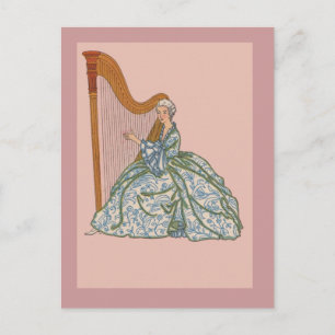 Vintage französische Harpist-Notecards und Postkar Postkarte