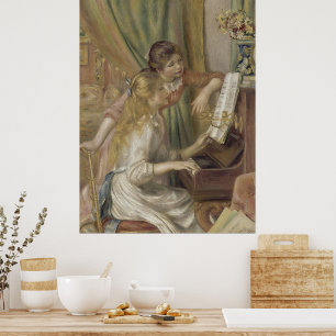 Vintage französische impressionistische Klaviermäd Poster