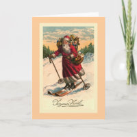 Vintage französische Karte "Santa on Skis"