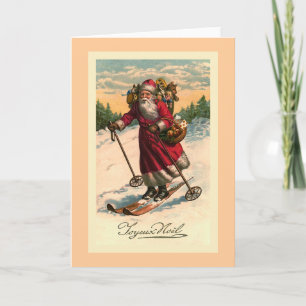 Vintage französische Karte "Santa on Skis"