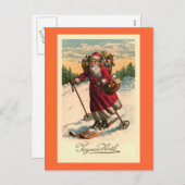 Vintage französische Karte "Santa on Skis" (Vorne/Hinten)
