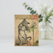 Vintage französische Katze Violine spielen Postkarte (Stehend Vorderseite)