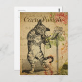 Vintage französische Katze Violine spielen Postkarte (Vorne/Hinten)
