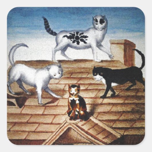 Vintage französische Katzen auf einem Dach Quadratischer Aufkleber (Vorderseite)
