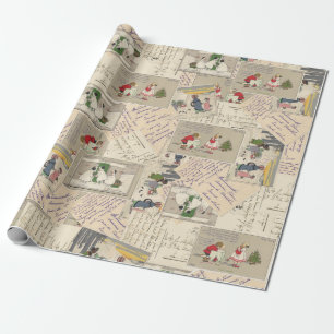 Vintage-Französische-Kinder-2-Weihnachtspapier Geschenkpapier