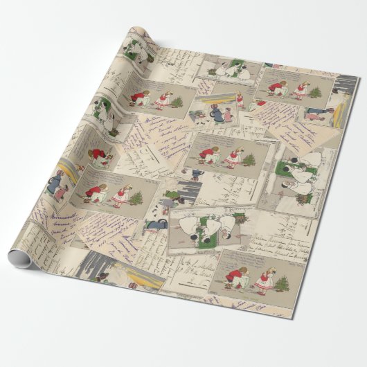 Vintage französische Kinder Weihnachten Geschenkpapier (Ungerollt)