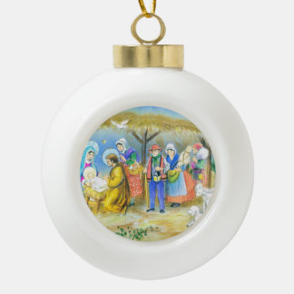Vintage französische Krippe Keramik Kugel-Ornament