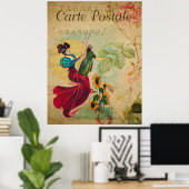 Vintage französische Kunstdruckerei, Retro-Frau un Poster (Heimbüro)