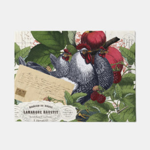 Vintage französische Land-Küchen-Huhn-Collage Fußmatte