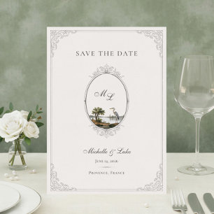 Vintage französische Landhaus-Monogramm-Hochzeit Save The Date