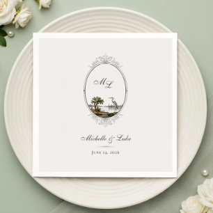 Vintage französische Landhochzeitsserviette mit Mo Serviette