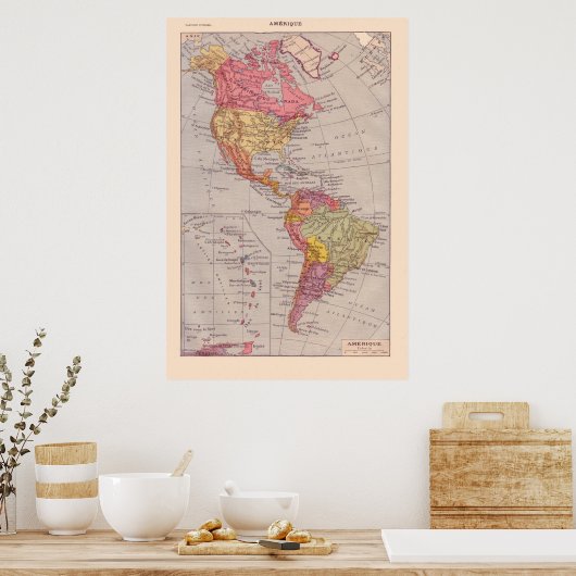 Vintage französische Landkarte, 1920, Amerika Poster (Küche)