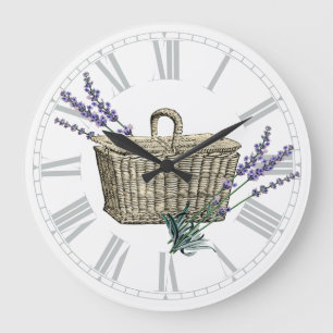 Vintage französische Lavender Basket Floral Große Wanduhr