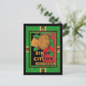 Vintage französische Lemon Raspberry Sirup Labels Postkarte (Stehend Vorderseite)