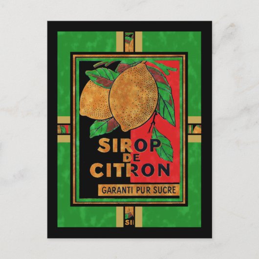 Vintage französische Lemon Raspberry Sirup Labels Postkarte (Vorderseite)